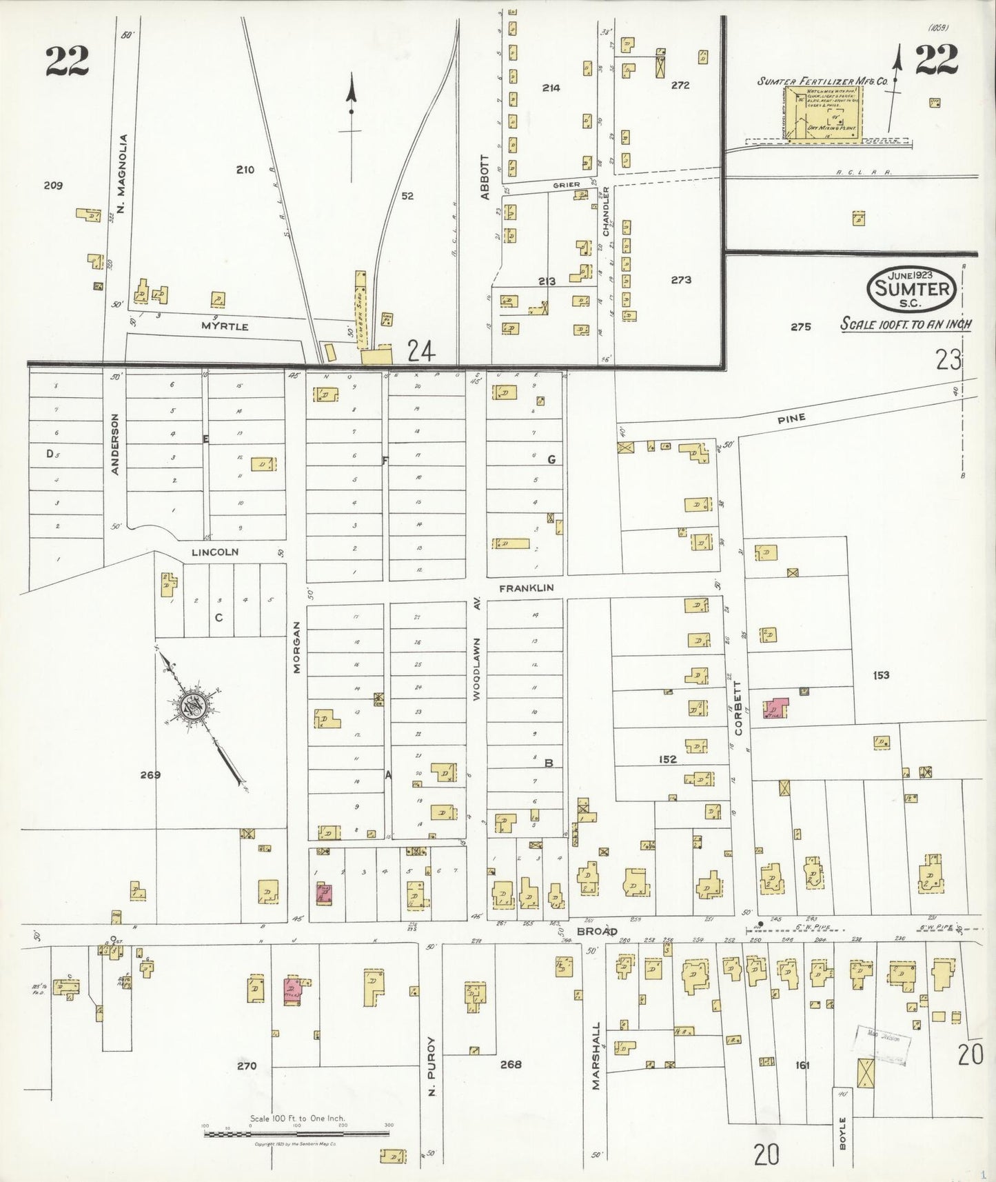 Sanborn Fire Insurance Map from Sumter, Sumter County, South Carolina (1923), Sheet #0022 - Complete Map Set gallery image, historic Sanborn map, vintage wall art, South Carolina South Carolina