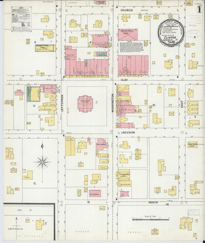 Sanborn Fire Insurance Map from Clinton, Hickman County, Kentucky (1899), Sheet #0001 - Complete Map Set gallery image, historic Sanborn map, vintage wall art, Kentucky Kentucky