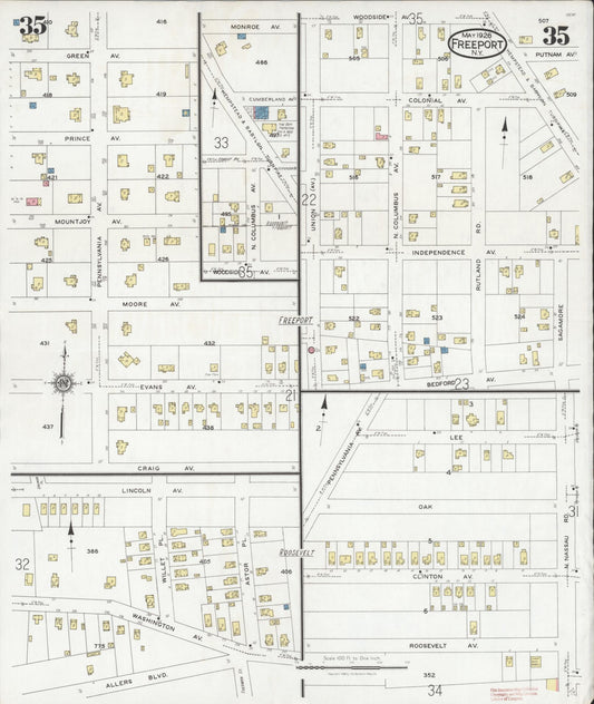 Sanborn Fire Insurance Map from Freeport, Nassau County, New York (1928), Sheet #0035 - Historic Sanborn Fire Insurance Map Print, vintage old map wall art, antique decor, genealogy gift, New York New York map