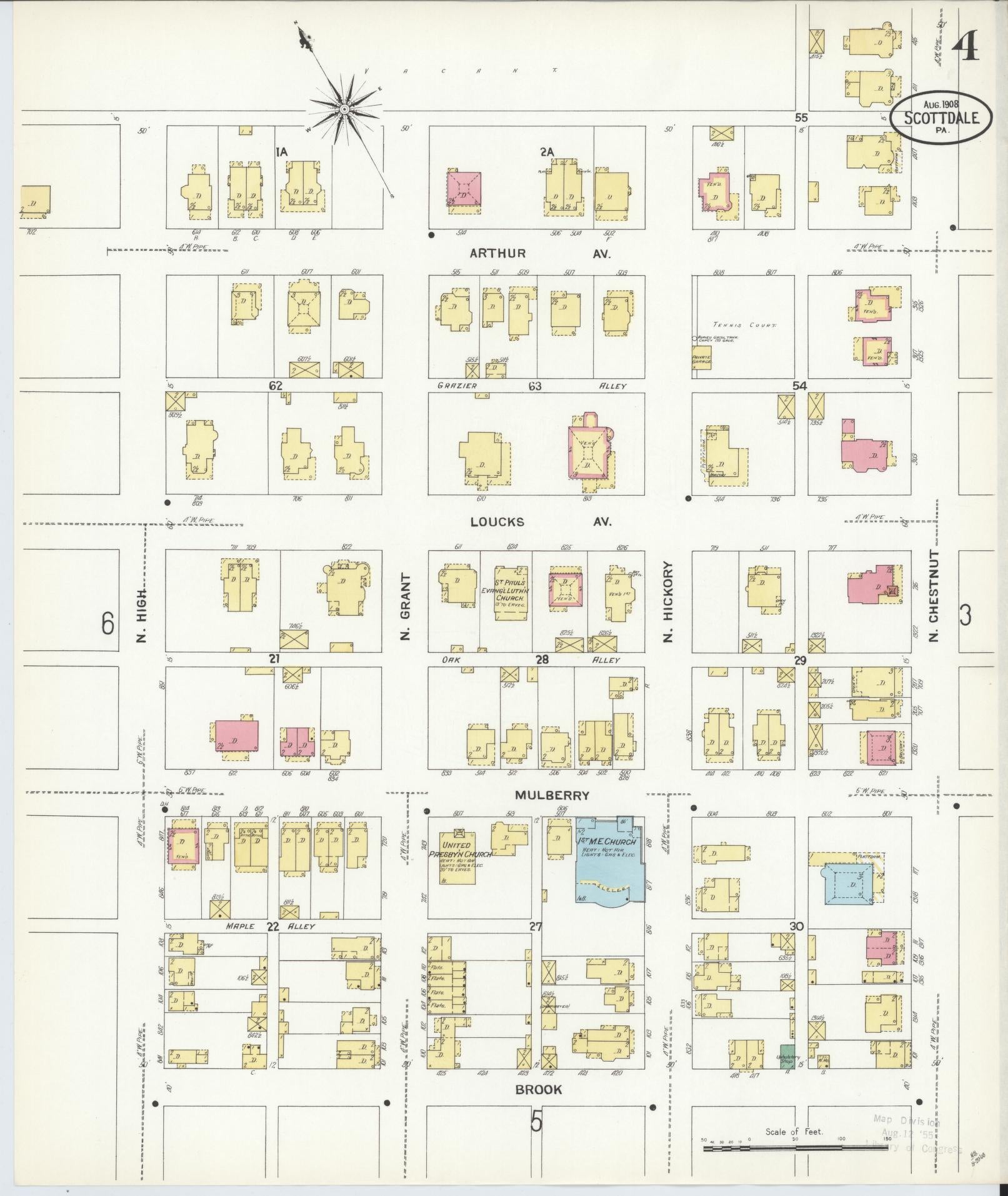 Sanborn Fire Insurance Map from Scottdale, Westmoreland County, Pennsylvania (1908), Sheet #0004 - Complete Map Set gallery image, historic Sanborn map, vintage wall art, Pennsylvania Pennsylvania