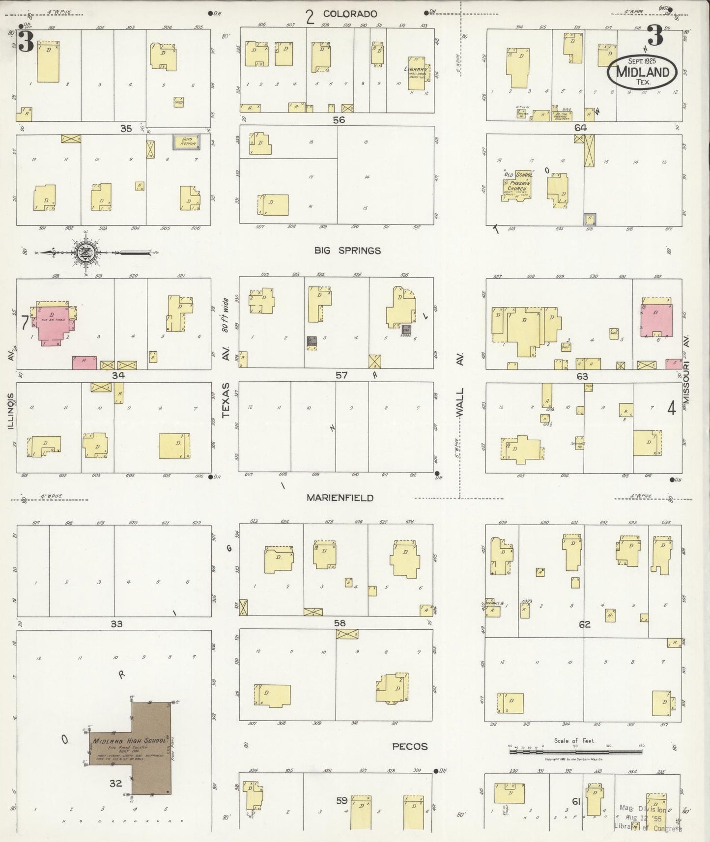 Sanborn Fire Insurance Map from Midland, Midland County, Texas (1925), Sheet #0003 - Complete Map Set gallery image, historic Sanborn map, vintage wall art, Texas Texas