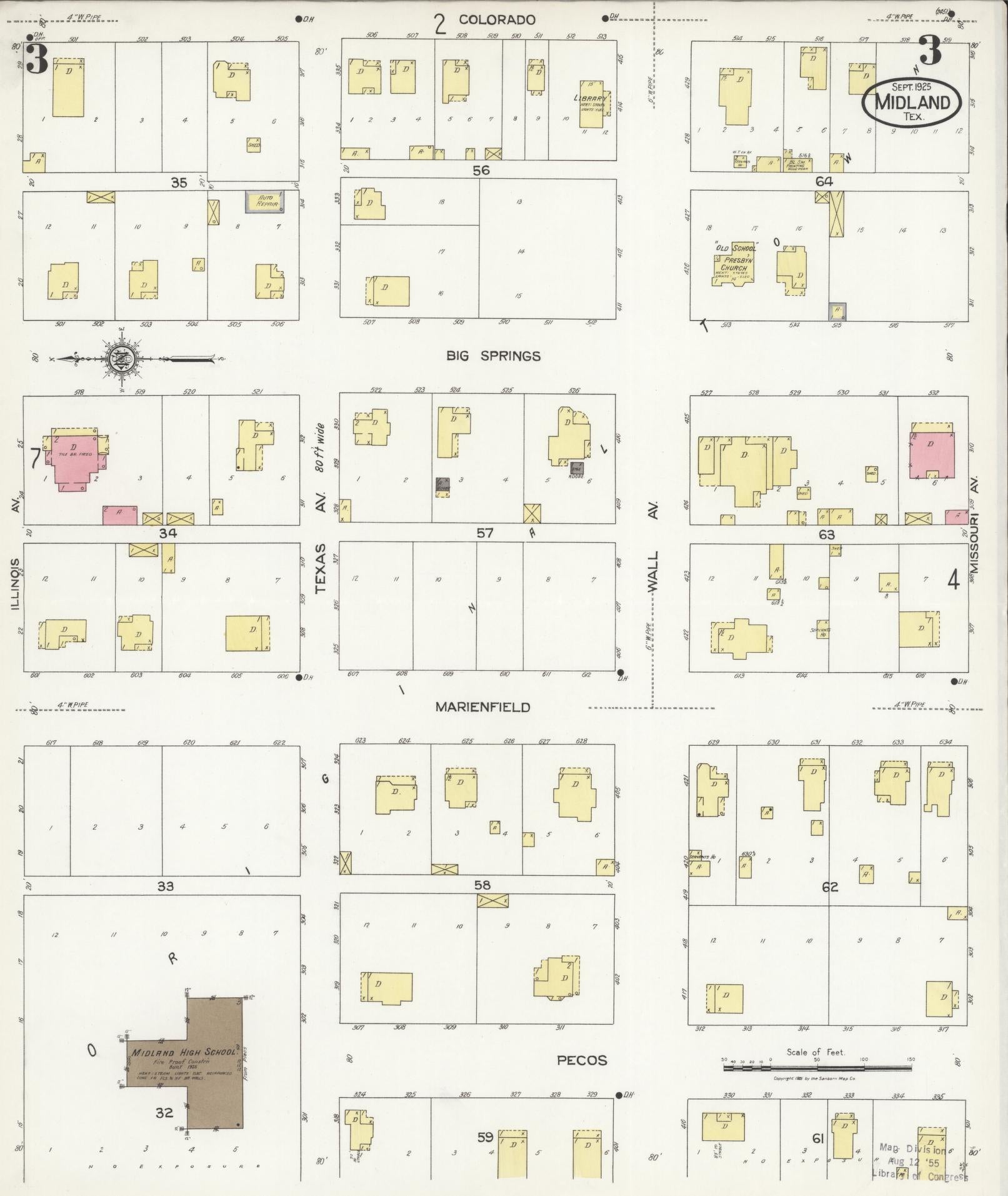 Sanborn Fire Insurance Map from Midland, Midland County, Texas (1925), Sheet #0003 - Complete Map Set gallery image, historic Sanborn map, vintage wall art, Texas Texas