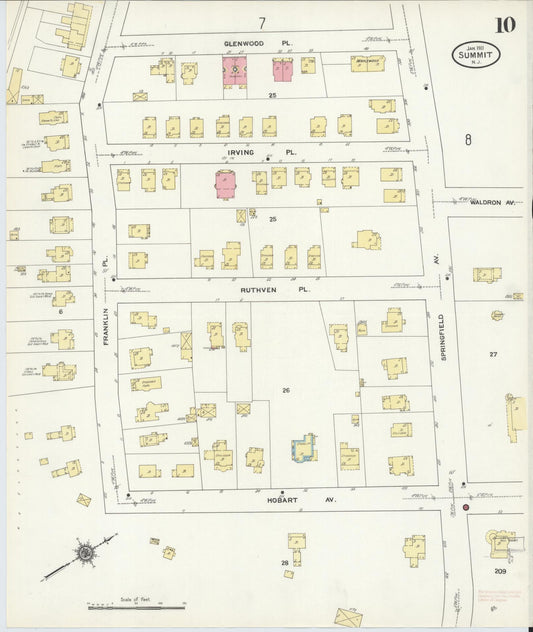Sanborn Fire Insurance Map from Summit, Union County, New Jersey (1911), Sheet #0010 - Historic Sanborn Fire Insurance Map Print, vintage old map wall art, antique decor, genealogy gift, New Jersey New Jersey map