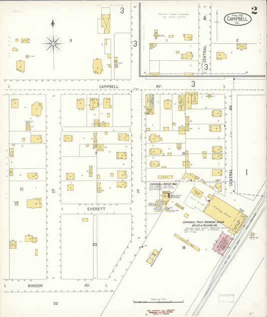 Sanborn Fire Insurance Map from Campbell, Santa Clara County, California (1905), Sheet #0002 - Historic Sanborn Fire Insurance Map Print, vintage old map wall art, antique decor, genealogy gift, California California map