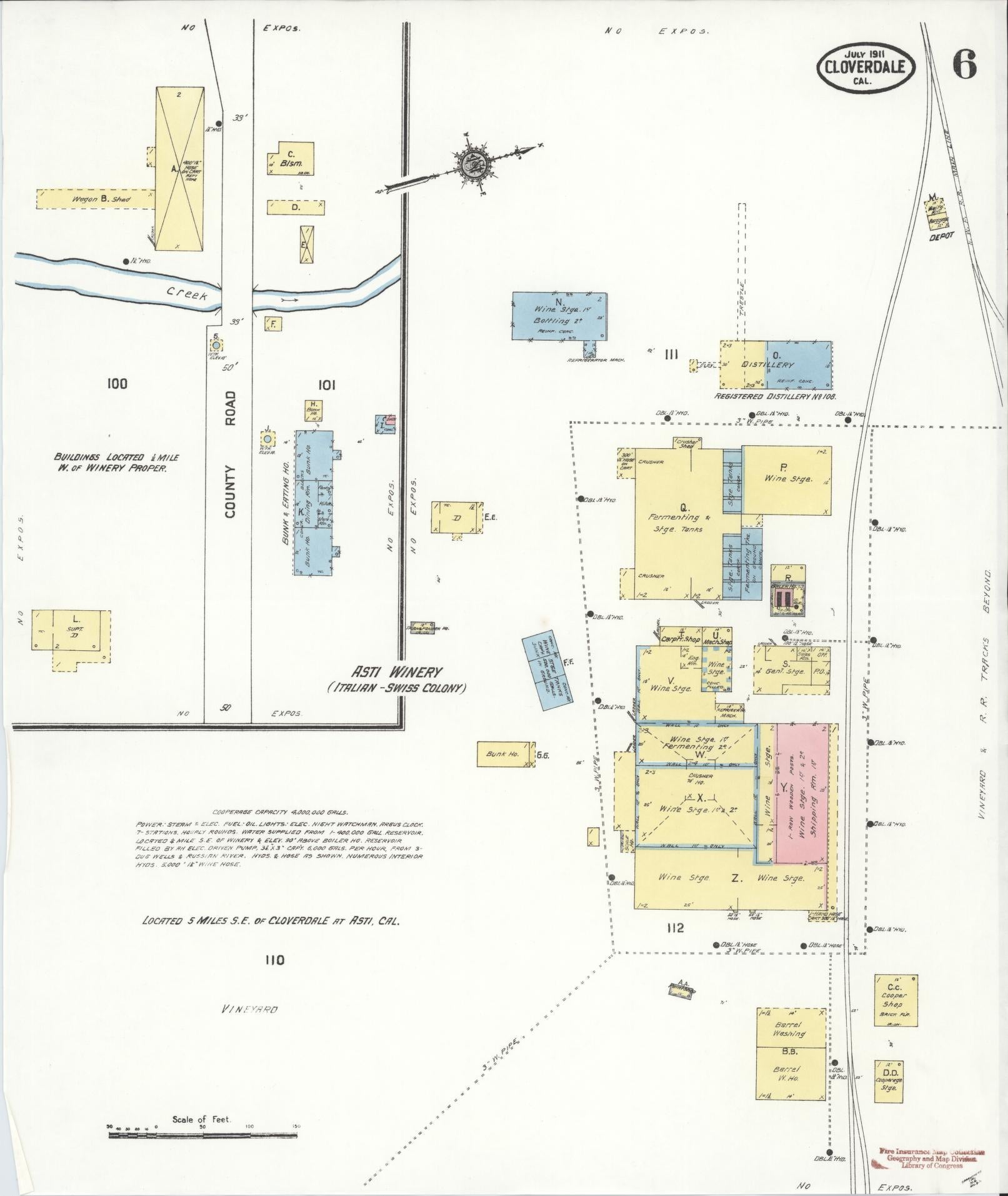 Sanborn Fire Insurance Map from Cloverdale, Sonoma County, California (1911), Sheet #0006 - Historic Sanborn Fire Insurance Map Print, vintage old map wall art, antique decor, genealogy gift, California California map