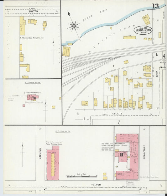 Sanborn Fire Insurance Map from Grand Haven, Ottawa County, Michigan (1906), Sheet #0013 - Historic Sanborn Fire Insurance Map Print, vintage old map wall art, antique decor, genealogy gift, Michigan Michigan map