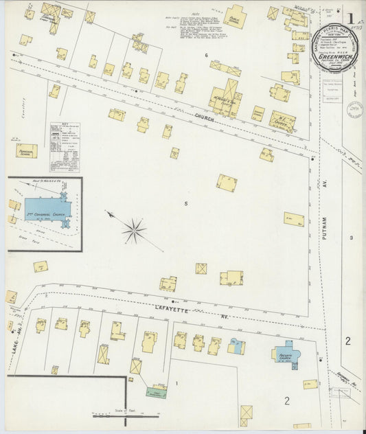 Sanborn Fire Insurance Map from Greenwich, Fairfield County, Connecticut (1896), Sheet #0001 - Complete Map Set gallery image, historic Sanborn map, vintage wall art, Connecticut Connecticut