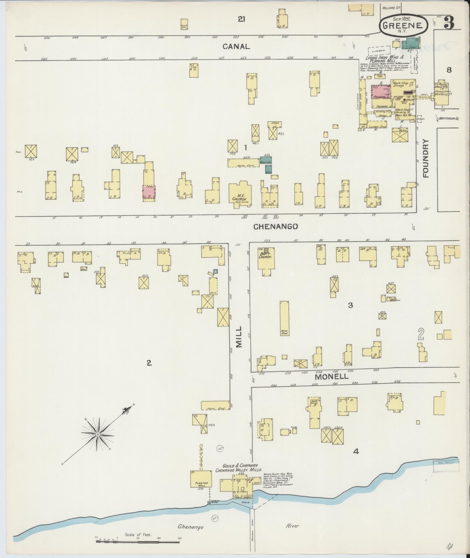 Sanborn Fire Insurance Map from Greene, Chenango County, New York (1892), Sheet #0003 - Complete Map Set gallery image, historic Sanborn map, vintage wall art, New York New York