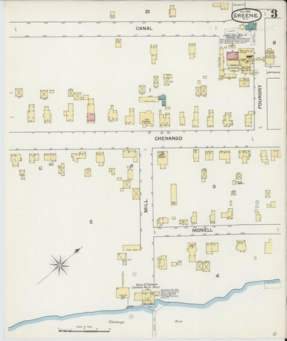 Sanborn Fire Insurance Map from Greene, Chenango County, New York (1892), Sheet #0003 - Complete Map Set gallery image, historic Sanborn map, vintage wall art, New York New York