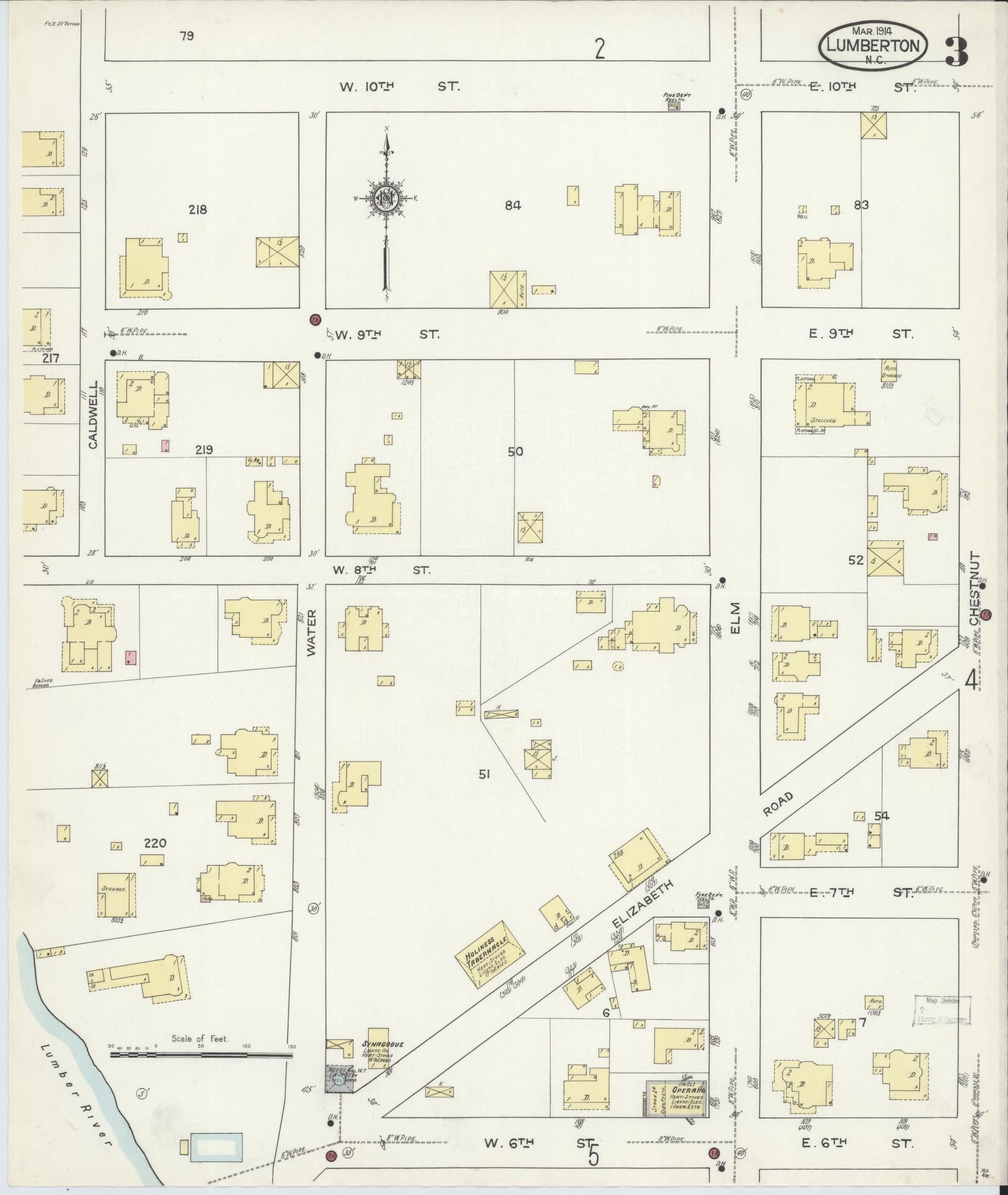Sanborn Fire Insurance Map from Lumberton, Robeson County, North Carolina (1914), Sheet #0003 - Historic Sanborn Fire Insurance Map Print, vintage old map wall art, antique decor, genealogy gift, North Carolina North Carolina map