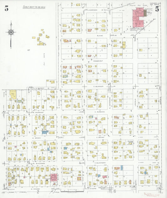 Sanborn Fire Insurance Map from Harvard, McHenry County, Illinois (1934), Sheet #0005 - Historic Sanborn Fire Insurance Map Print, vintage old map wall art, antique decor, genealogy gift, Illinois Illinois map