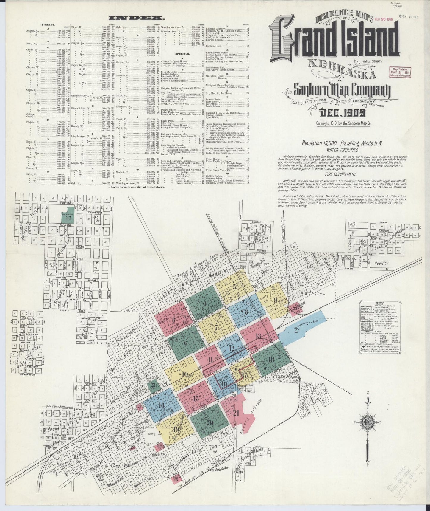 Sanborn Fire Insurance Map from Grand Island, Hall County, Nebraska (1909), Sheet #0001 - Historic Sanborn Fire Insurance Map Print, vintage old map wall art, antique decor, genealogy gift, Nebraska Nebraska map