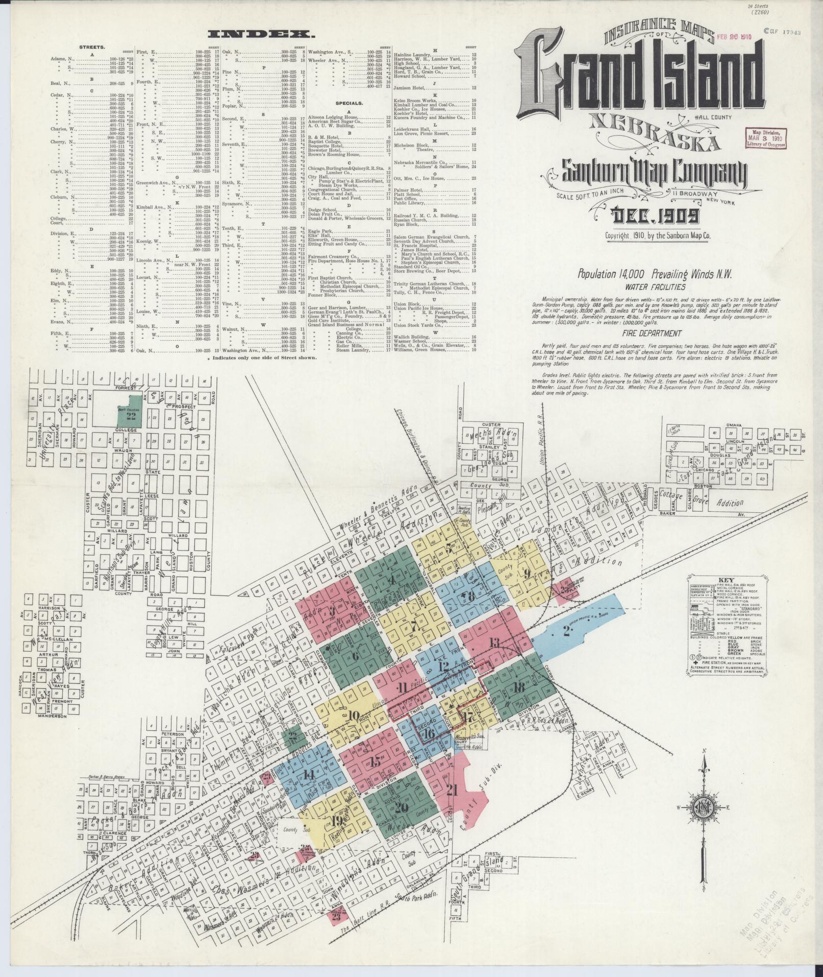 Sanborn Fire Insurance Map from Grand Island, Hall County, Nebraska (1909), Sheet #0001 - Historic Sanborn Fire Insurance Map Print, vintage old map wall art, antique decor, genealogy gift, Nebraska Nebraska map