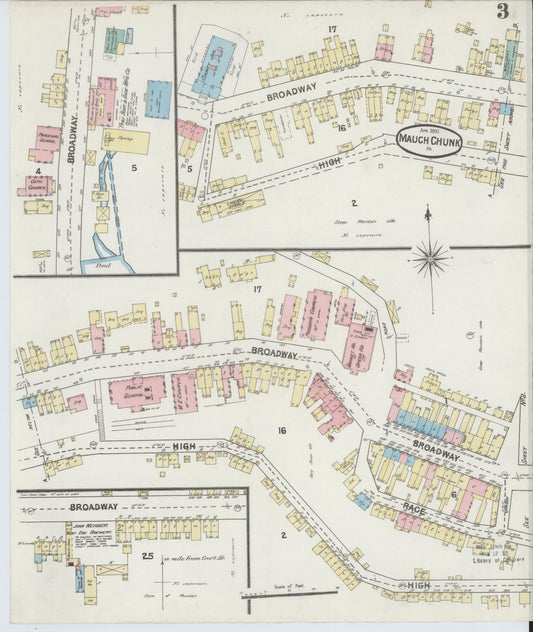 Sanborn Fire Insurance Map from Mauch Chunk, Carbon County, Pennsylvania (1891), Sheet #0003 - Historic Sanborn Fire Insurance Map Print, vintage old map wall art, antique decor, genealogy gift, Pennsylvania Pennsylvania map