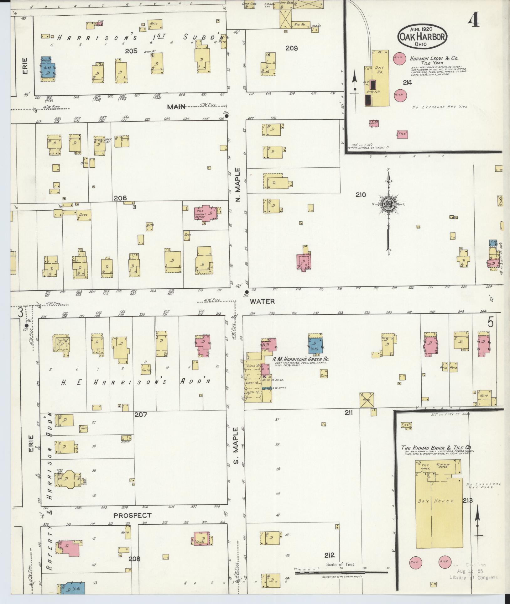Sanborn Fire Insurance Map from Oak Harbor, Ottawa County, Ohio (1920), Sheet #0004 - Complete Map Set gallery image, historic Sanborn map, vintage wall art, Ohio Ohio