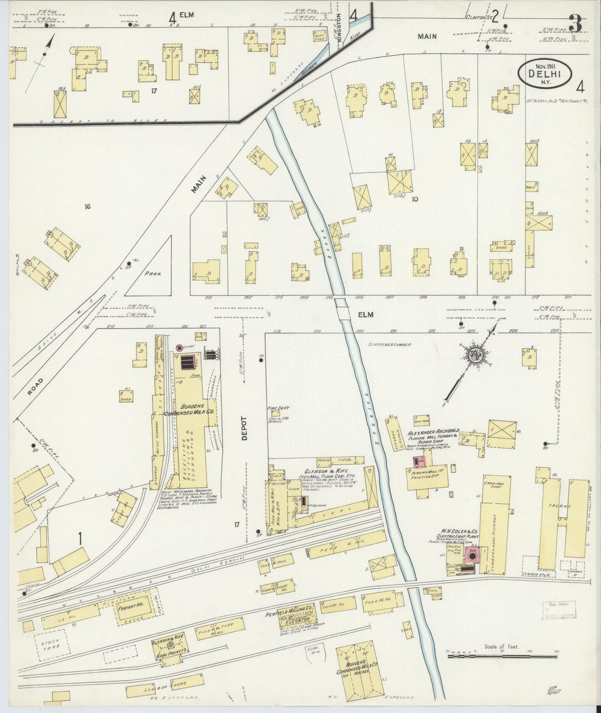 Sanborn Fire Insurance Map from Delhi, Delaware County, New York (1911), Sheet #0003 - Historic Sanborn Fire Insurance Map Print, vintage old map wall art, antique decor, genealogy gift, Delhi Delaware map