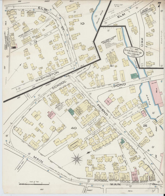 Sanborn Fire Insurance Map from Amesbury, Essex County, Massachusetts (1885), Sheet #0007 - Historic Sanborn Fire Insurance Map Print, vintage old map wall art, antique decor, genealogy gift, Massachusetts Massachusetts map