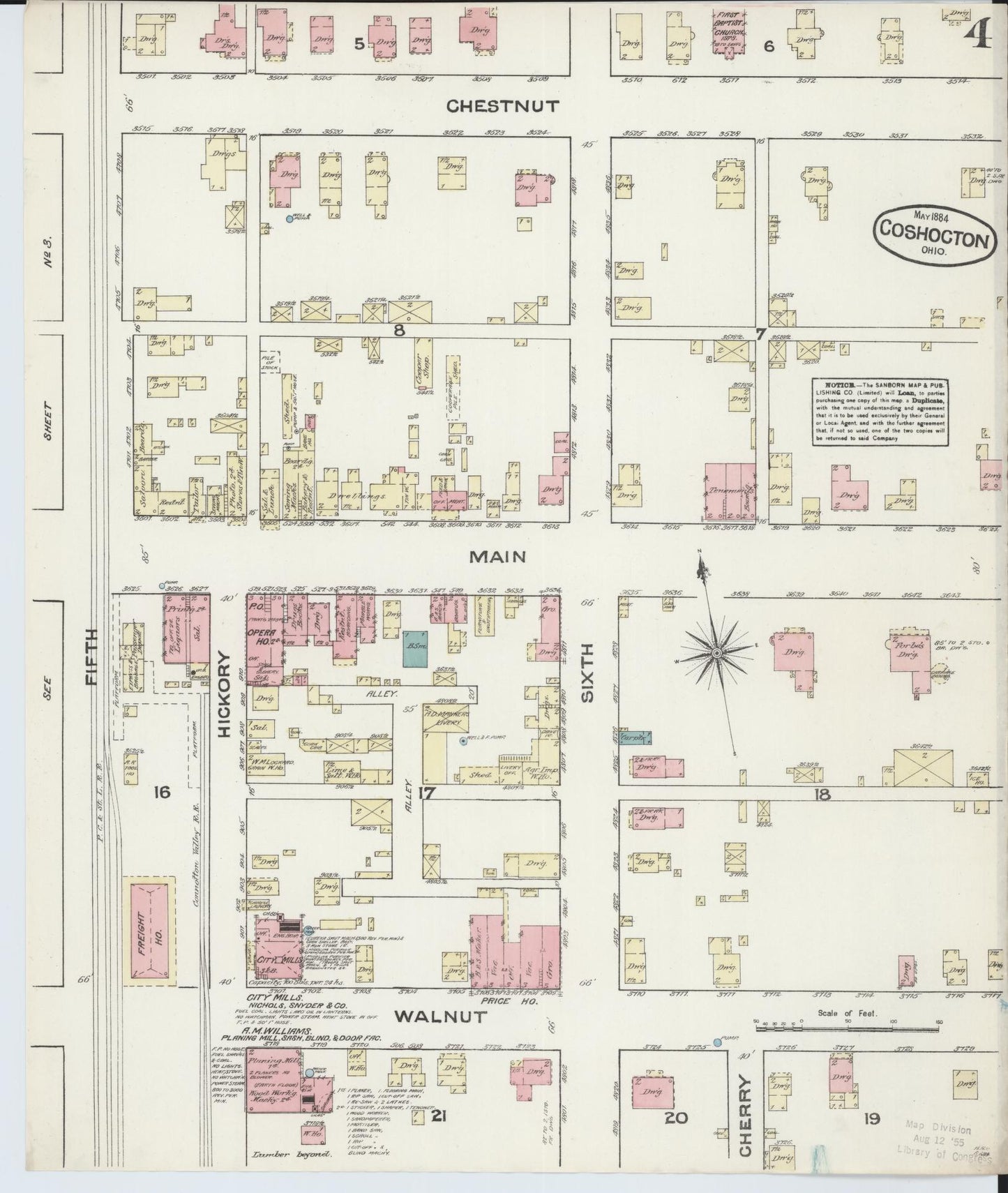 Sanborn Fire Insurance Map from Coshocton, Coshocton County, Ohio (1884), Sheet #0004 - Complete Map Set gallery image, historic Sanborn map, vintage wall art, Ohio Ohio