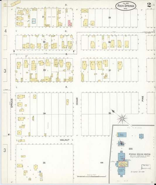 Sanborn Fire Insurance Map from Rock Springs, Sweetwater County, Wyoming (1903), Sheet #0002 - Historic Sanborn Fire Insurance Map Print, vintage old map wall art, antique decor, genealogy gift, Wyoming Wyoming map