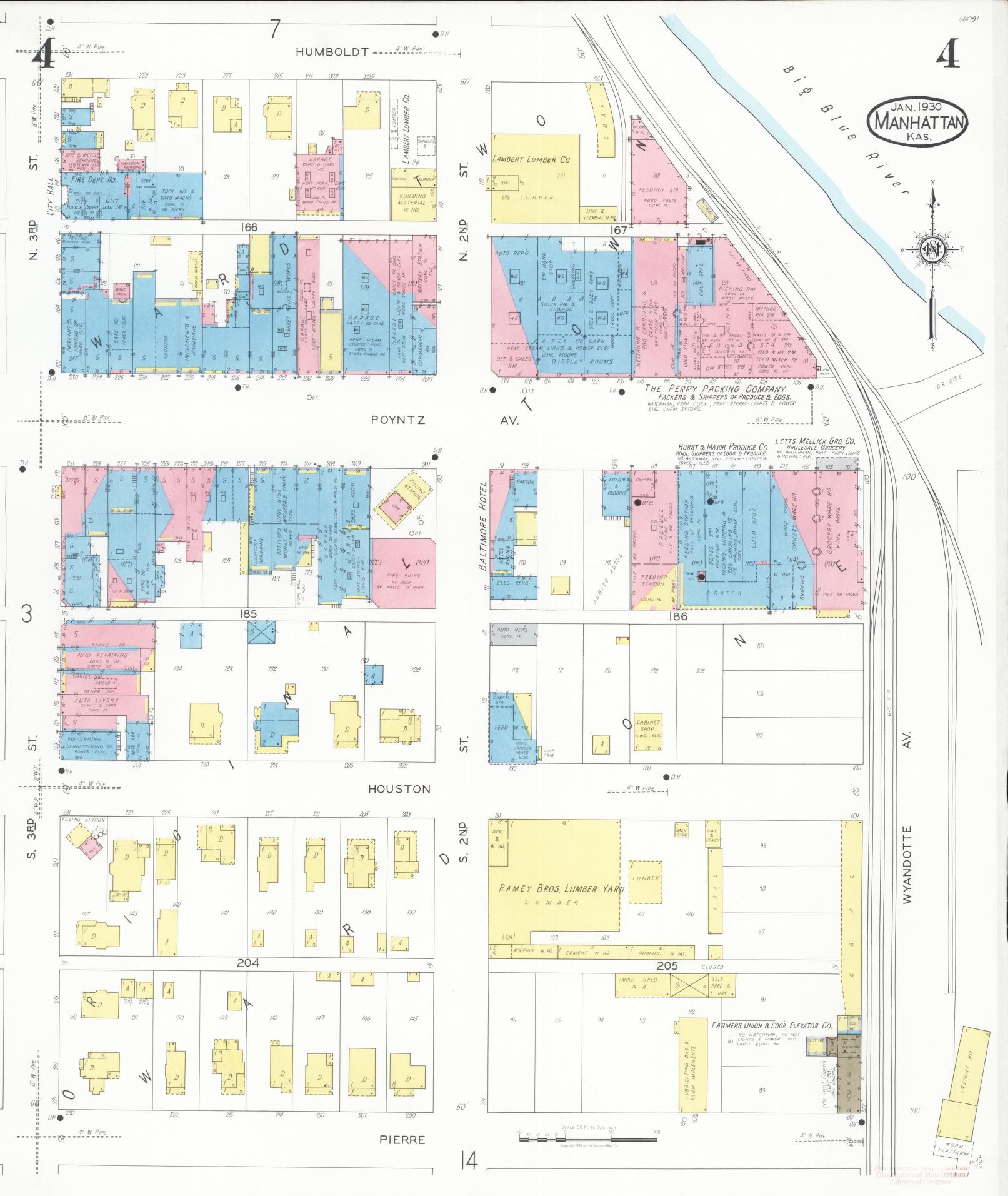 Sanborn Fire Insurance Map from Manhattan, Riley County, Kansas (1930), Sheet #0004 - Historic Sanborn Fire Insurance Map Print, vintage old map wall art, antique decor, genealogy gift, Kansas Kansas map