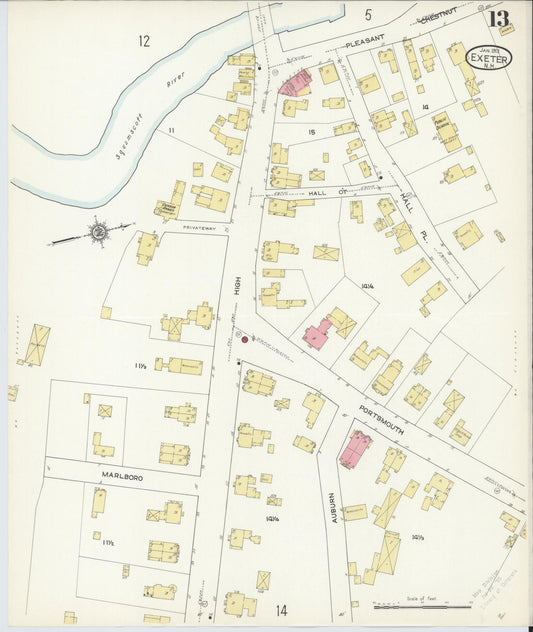 Sanborn Fire Insurance Map from Exeter, Rockingham County, New Hampshire (1913), Sheet #0013 - Historic Sanborn Fire Insurance Map Print, vintage old map wall art, antique decor, genealogy gift, New Hampshire New Hampshire map