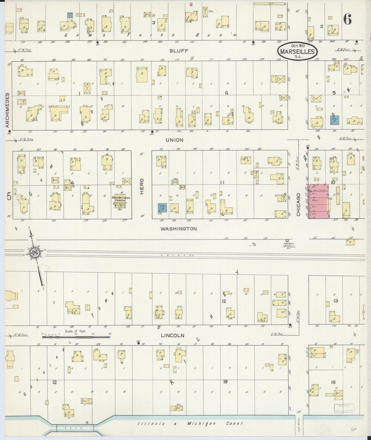Sanborn Fire Insurance Map from Marseilles, La Salle County, Illinois (1913), Sheet #0006 - Complete Map Set gallery image, historic Sanborn map, vintage wall art, Illinois Illinois