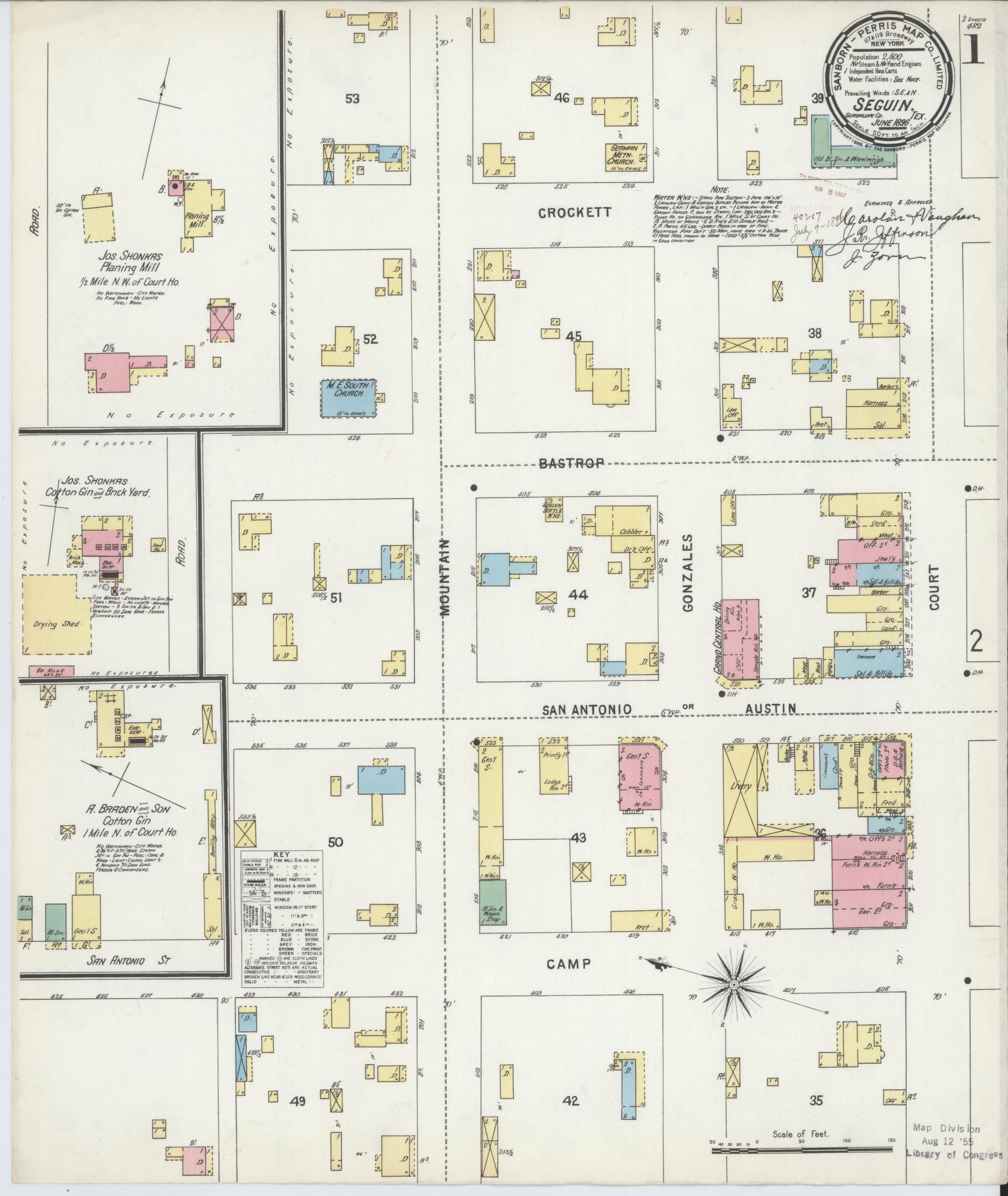 Sanborn Fire Insurance Map from Seguin, Guadalupe County, Texas. (1896) – Historic Sanborn Fire Insurance Map Print