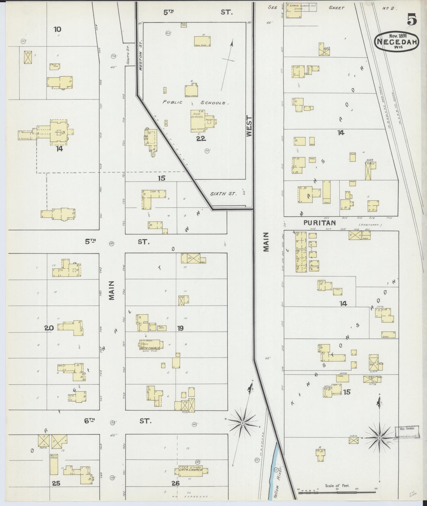 Sanborn Fire Insurance Map from Necedah, Juneau County, Wisconsin (1891), Sheet #0005 - Historic Sanborn Fire Insurance Map Print, vintage old map wall art, antique decor, genealogy gift, Wisconsin Wisconsin map