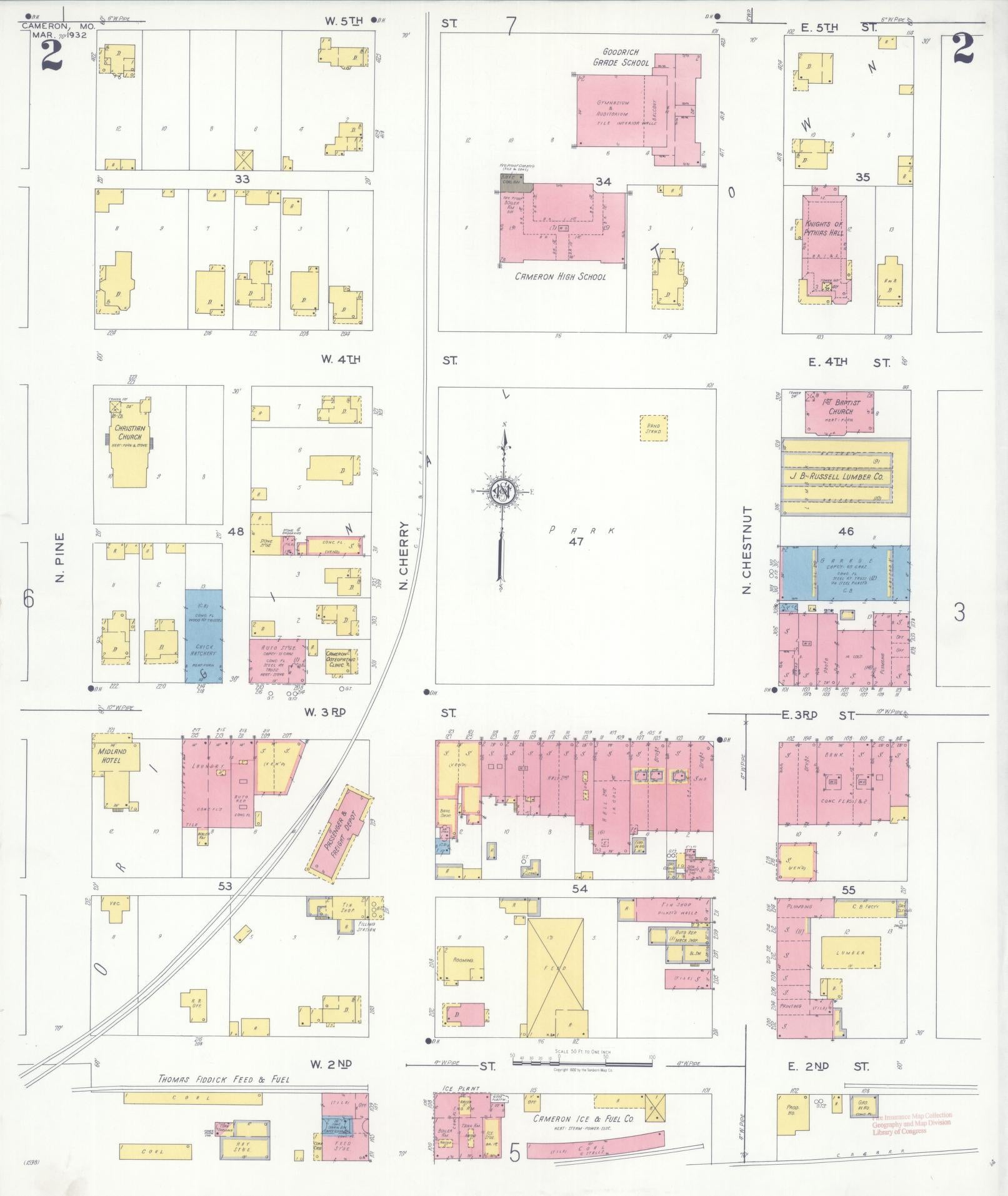 Sanborn Fire Insurance Map from Cameron, Clinton County, Missouri (1932), Sheet #0002 - Complete Map Set gallery image, historic Sanborn map, vintage wall art, Missouri Missouri