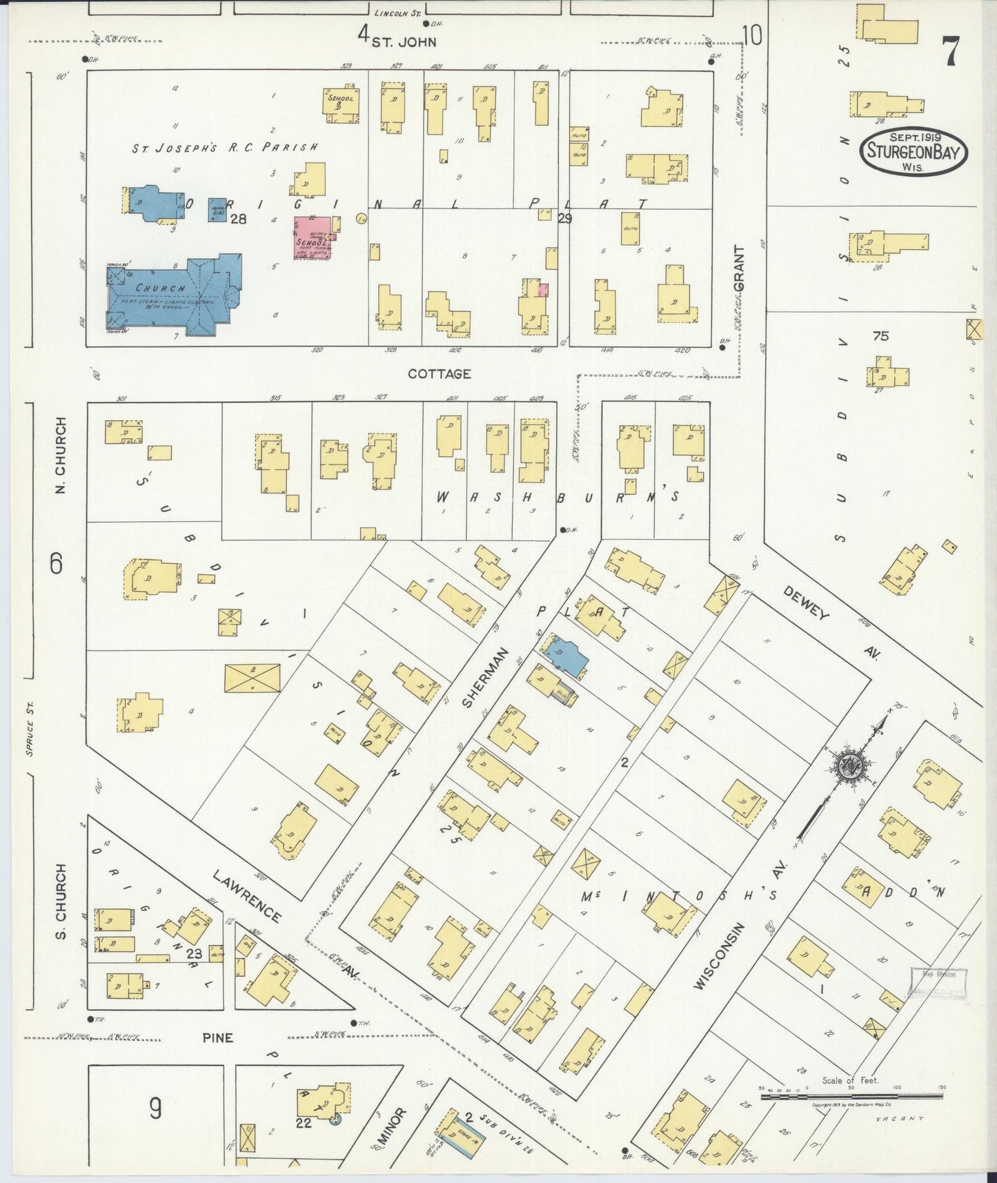 Sanborn Fire Insurance Map from Sturgeon Bay, Door County, Wisconsin (1919), Sheet #0007 - Complete Map Set gallery image, historic Sanborn map, vintage wall art, Wisconsin Wisconsin
