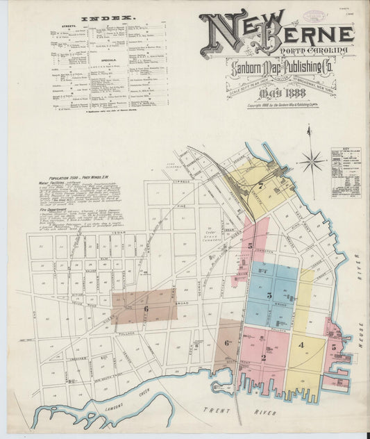 Sanborn Fire Insurance Map from New Bern, Craven County, North Carolina (1888), Sheet #0001 - Complete Map Set gallery image, historic Sanborn map, vintage wall art, North Carolina North Carolina