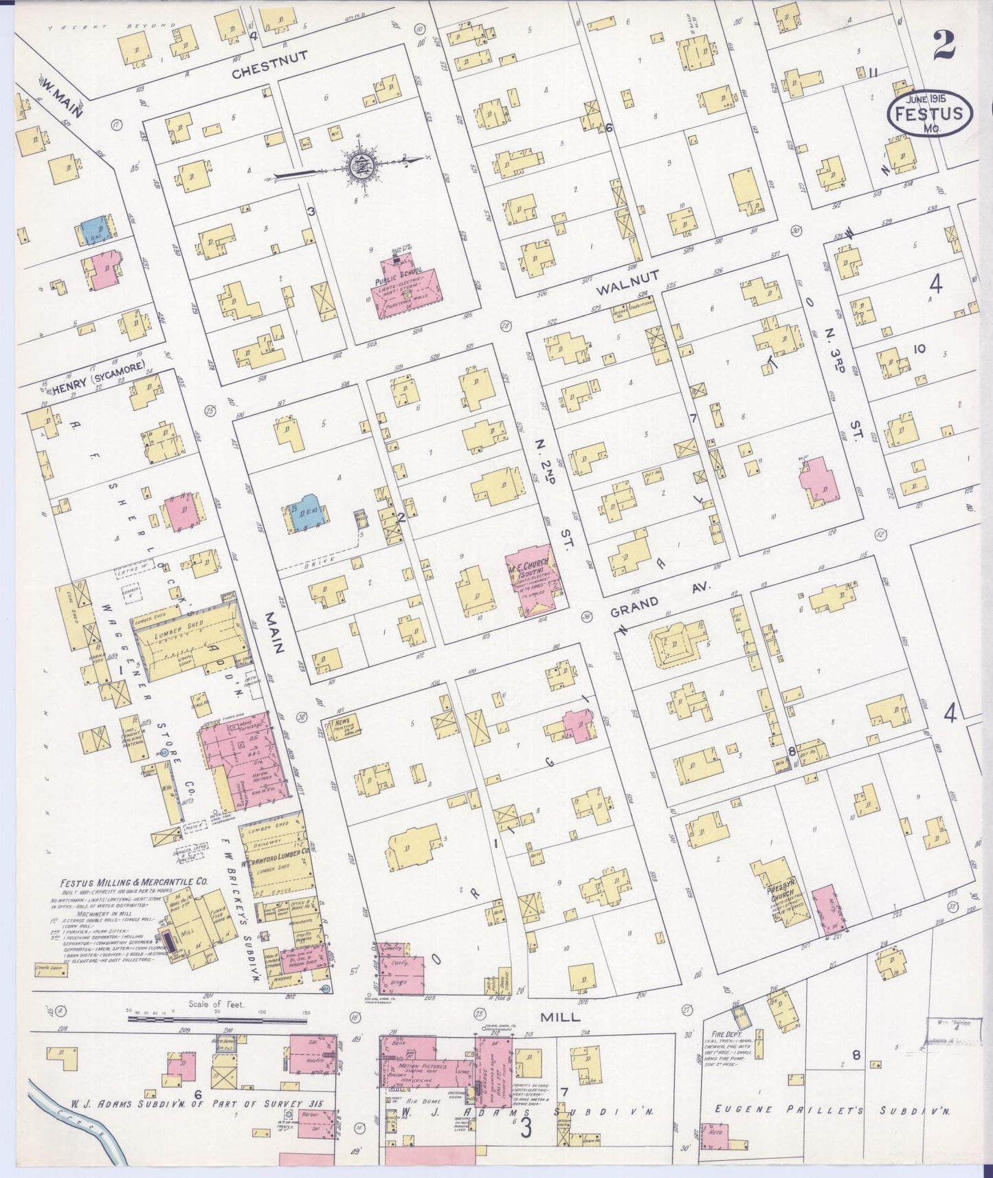 Sanborn Fire Insurance Map from Festus, Jefferson County, Missouri (1915), Sheet #0002 - Historic Sanborn Fire Insurance Map Print, vintage old map wall art, antique decor, genealogy gift, Missouri Missouri map