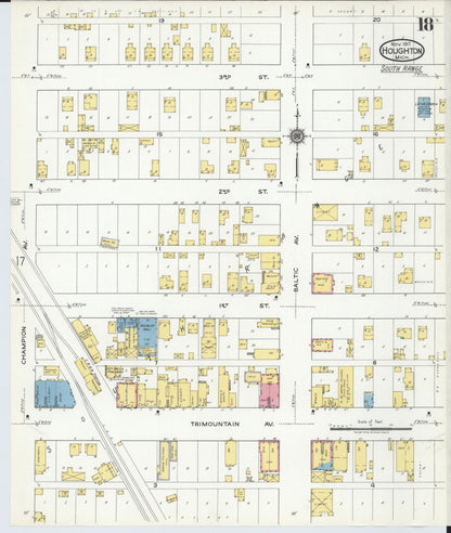 Sanborn Fire Insurance Map from Houghton, Houghton County, Michigan (1917), Sheet #0018 - Historic Sanborn Fire Insurance Map Print, vintage old map wall art, antique decor, genealogy gift, Michigan Michigan map