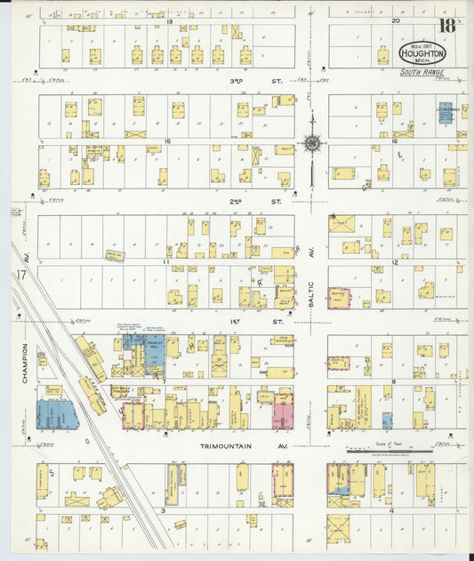 Sanborn Fire Insurance Map from Houghton, Houghton County, Michigan (1917), Sheet #0018 - Historic Sanborn Fire Insurance Map Print, vintage old map wall art, antique decor, genealogy gift, Michigan Michigan map