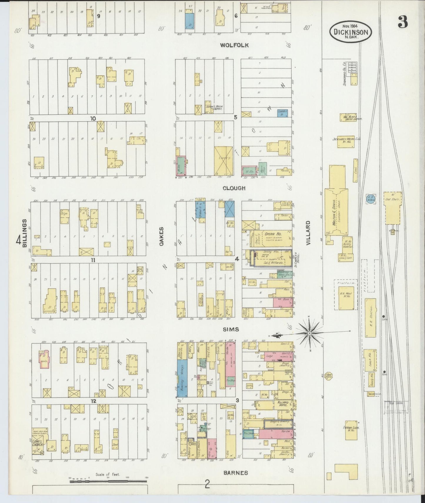 Sanborn Fire Insurance Map from Dickinson, Stark County, North Dakota (1904), Sheet #0003 - Complete Map Set gallery image, historic Sanborn map, vintage wall art, North Dakota North Dakota