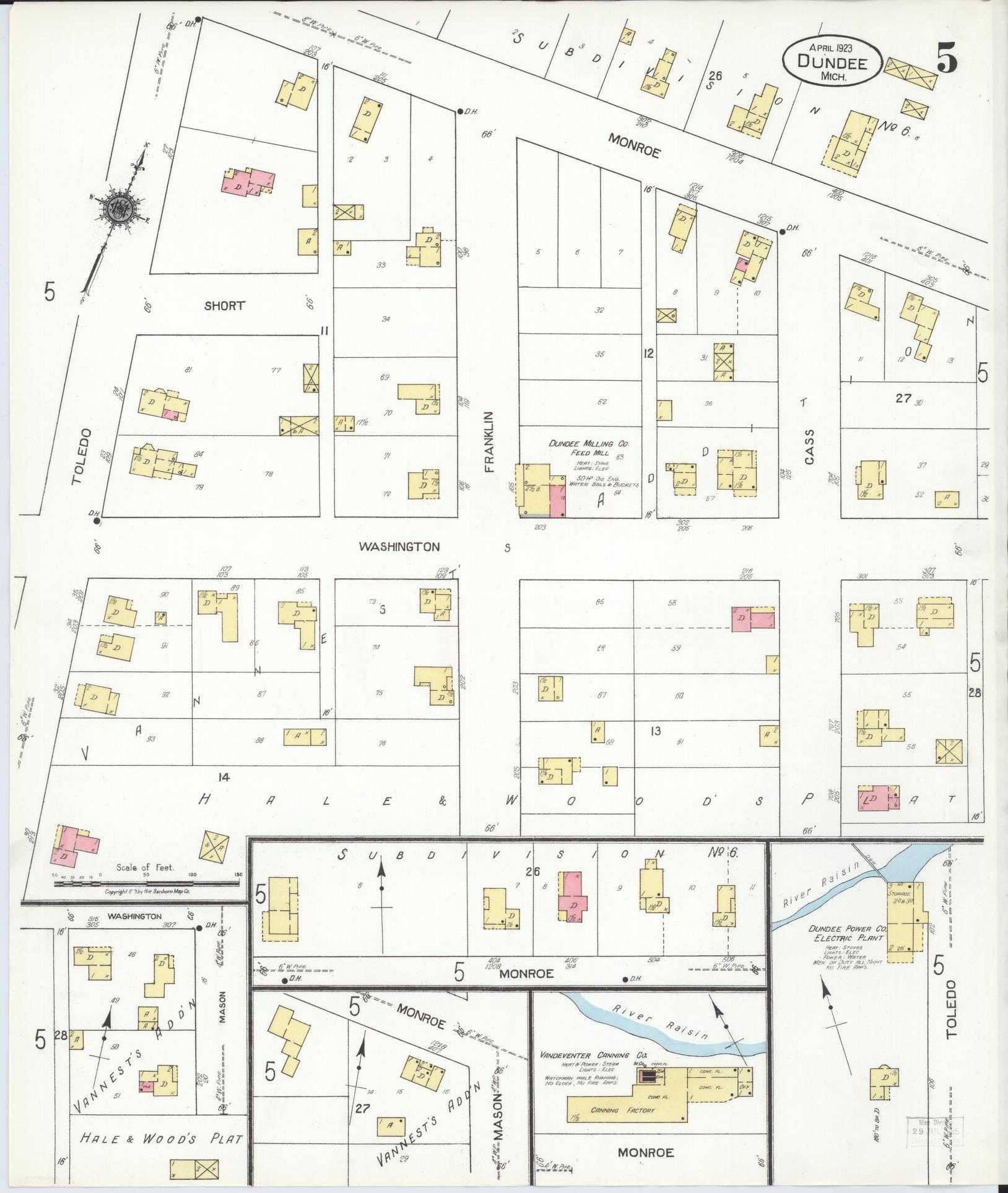 Sanborn Fire Insurance Map from Dundee, Monroe County, Michigan (1923), Sheet #0005 - Historic Sanborn Fire Insurance Map Print, vintage old map wall art, antique decor, genealogy gift, Michigan Michigan map