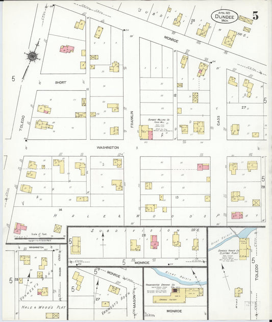 Sanborn Fire Insurance Map from Dundee, Monroe County, Michigan (1923), Sheet #0005 - Historic Sanborn Fire Insurance Map Print, vintage old map wall art, antique decor, genealogy gift, Michigan Michigan map