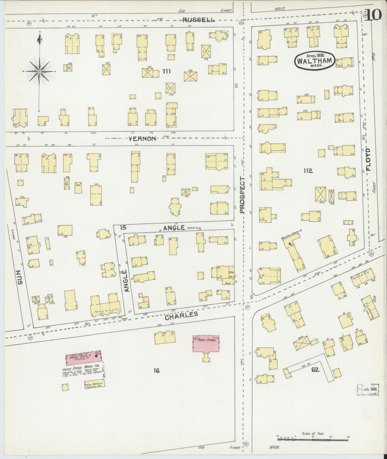Sanborn Fire Insurance Map from Waltham, Middlesex County, Massachusetts (1892), Sheet #0010 - Historic Sanborn Fire Insurance Map Print, vintage old map wall art, antique decor, genealogy gift, Massachusetts Massachusetts map