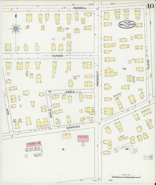 Sanborn Fire Insurance Map from Waltham, Middlesex County, Massachusetts (1892), Sheet #0010 - Historic Sanborn Fire Insurance Map Print, vintage old map wall art, antique decor, genealogy gift, Massachusetts Massachusetts map