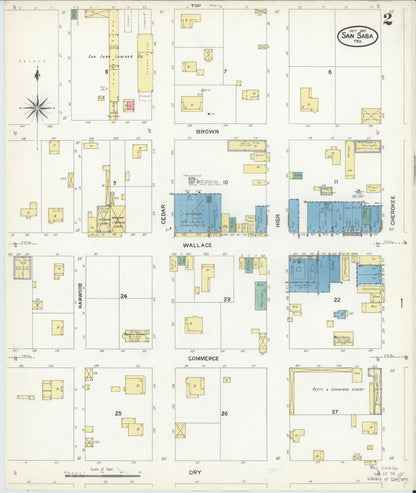 Sanborn Fire Insurance Map from San Saba, San Saba County, Texas (1907), Sheet #0002 - Complete Map Set gallery image, historic Sanborn map, vintage wall art, Texas Texas