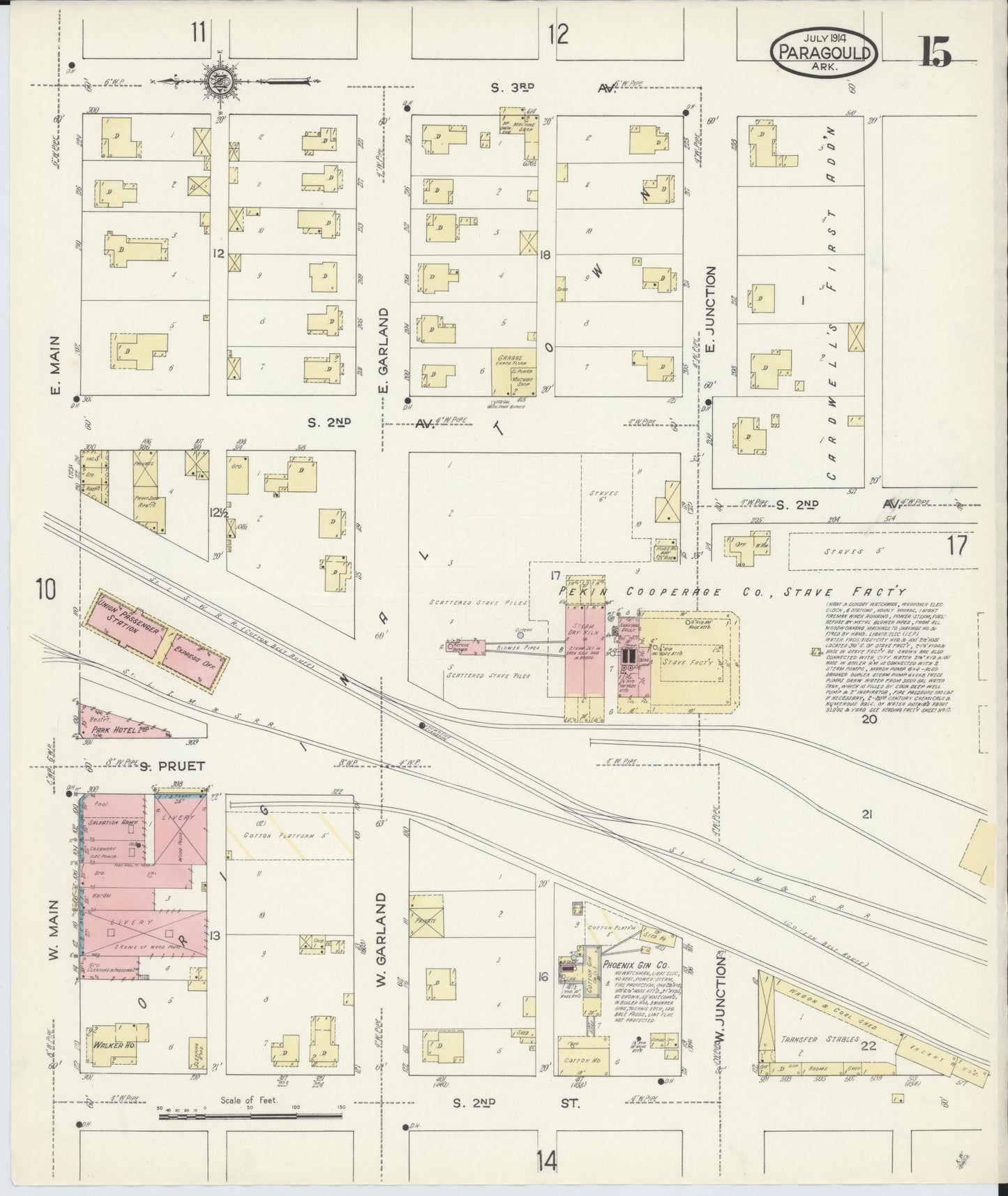 Sanborn Fire Insurance Map from Paragould, Greene County, Arkansas (1914), Sheet #0015 - Historic Sanborn Fire Insurance Map Print, vintage old map wall art, antique decor, genealogy gift, Arkansas Arkansas map