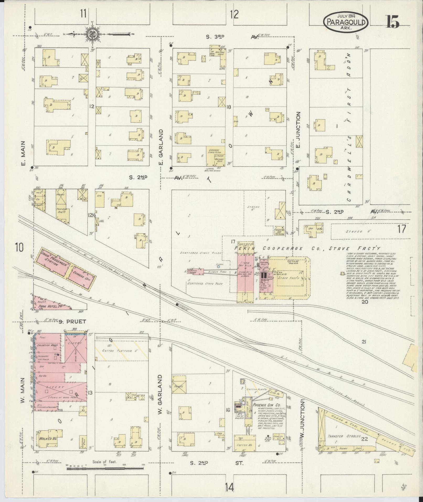 Sanborn Fire Insurance Map from Paragould, Greene County, Arkansas (1914), Sheet #0015 - Historic Sanborn Fire Insurance Map Print, vintage old map wall art, antique decor, genealogy gift, Arkansas Arkansas map