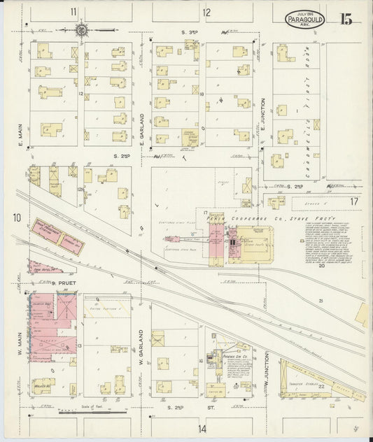 Sanborn Fire Insurance Map from Paragould, Greene County, Arkansas (1914), Sheet #0015 - Historic Sanborn Fire Insurance Map Print, vintage old map wall art, antique decor, genealogy gift, Arkansas Arkansas map