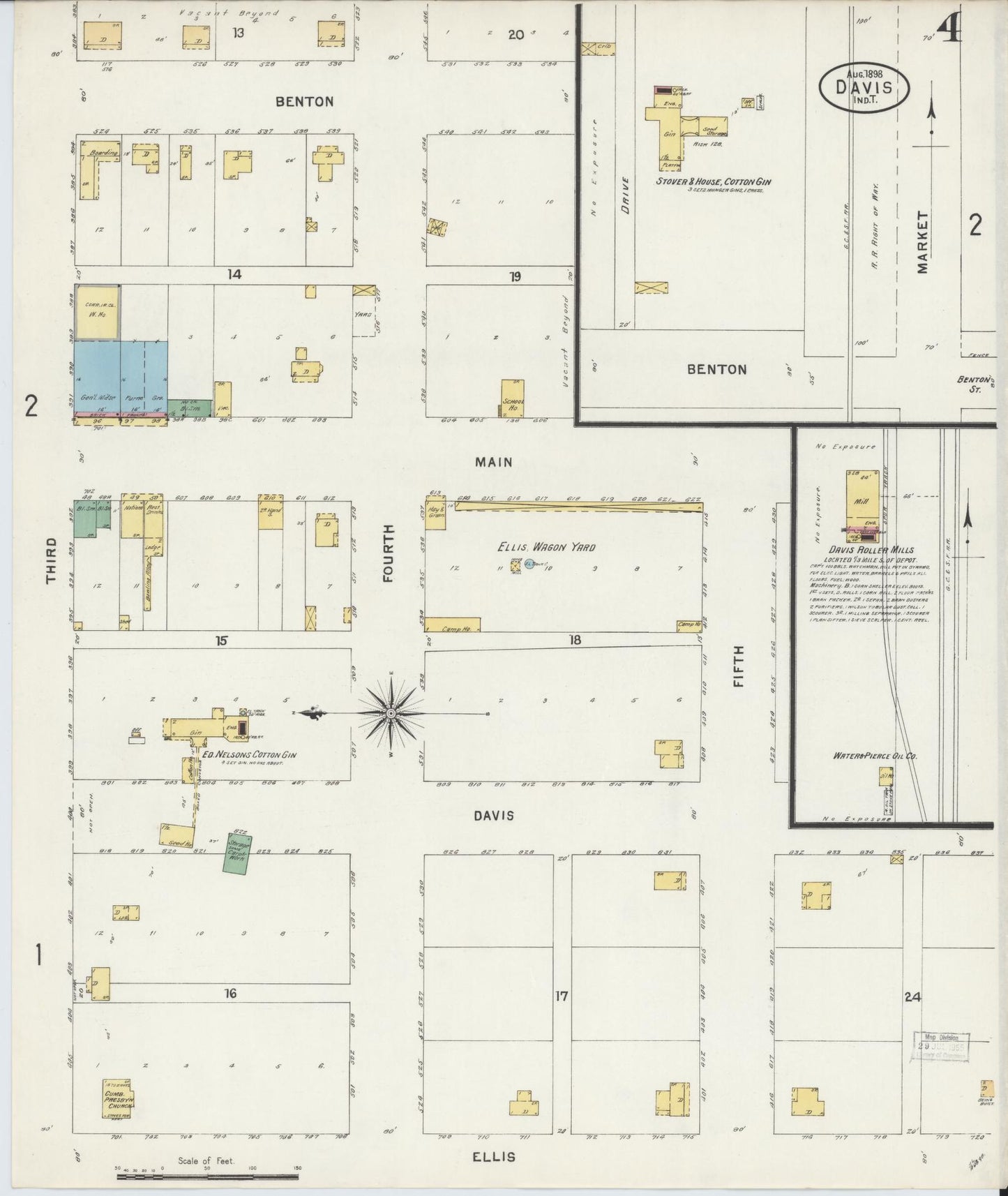 Sanborn Fire Insurance Map from Davis, Murray County, Oklahoma (1898), Sheet #0004 - Complete Map Set gallery image, historic Sanborn map, vintage wall art, Oklahoma Oklahoma