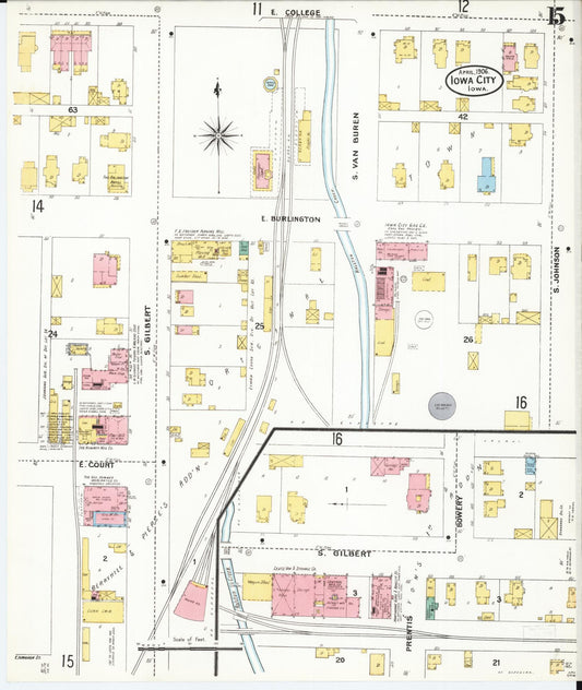 Sanborn Fire Insurance Map from Iowa City, Johnson County, Iowa (1906), Sheet #0015 - Historic Sanborn Fire Insurance Map Print, vintage old map wall art