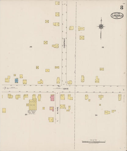 Sanborn Fire Insurance Map from Linesville, Crawford County, Pennsylvania (1922), Sheet #0008 - Historic Sanborn Fire Insurance Map Print, vintage old map wall art, antique decor, genealogy gift, Pennsylvania Pennsylvania map