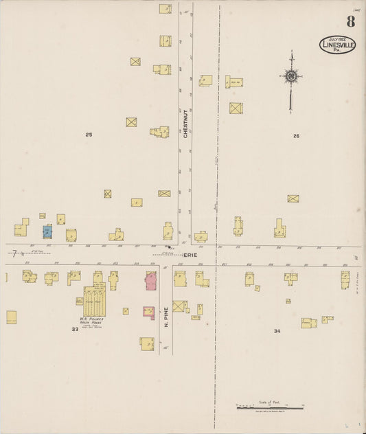 Sanborn Fire Insurance Map from Linesville, Crawford County, Pennsylvania (1922), Sheet #0008 - Historic Sanborn Fire Insurance Map Print, vintage old map wall art, antique decor, genealogy gift, Pennsylvania Pennsylvania map