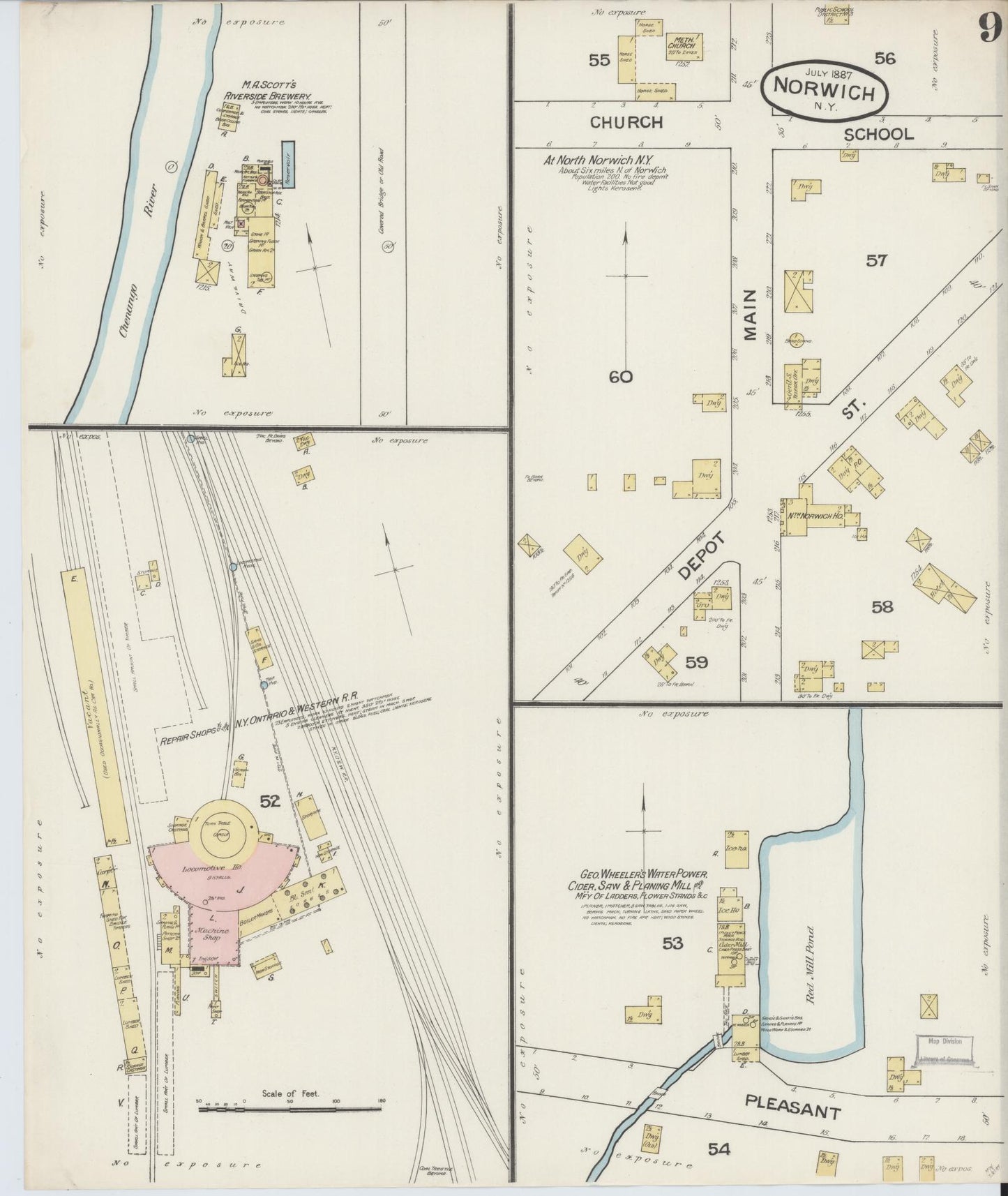 Sanborn Fire Insurance Map from Norwich, Chenango County, New York (1887), Sheet #0009 - Complete Map Set gallery image, historic Sanborn map, vintage wall art, New York New York
