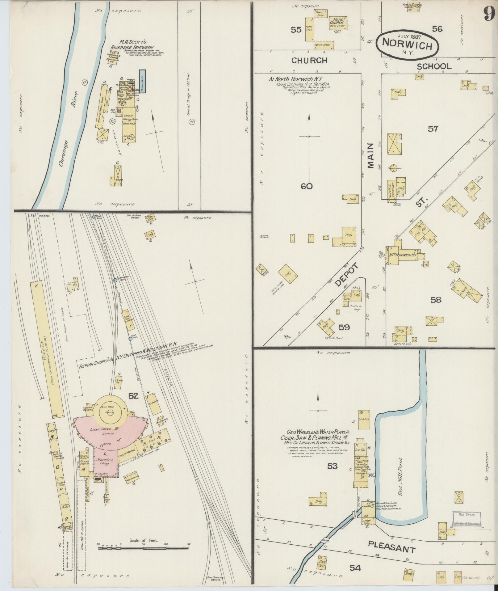 Sanborn Fire Insurance Map from Norwich, Chenango County, New York (1887), Sheet #0009 - Complete Map Set gallery image, historic Sanborn map, vintage wall art, New York New York
