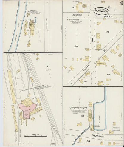Sanborn Fire Insurance Map from Norwich, Chenango County, New York (1887), Sheet #0009 - Complete Map Set gallery image, historic Sanborn map, vintage wall art, New York New York